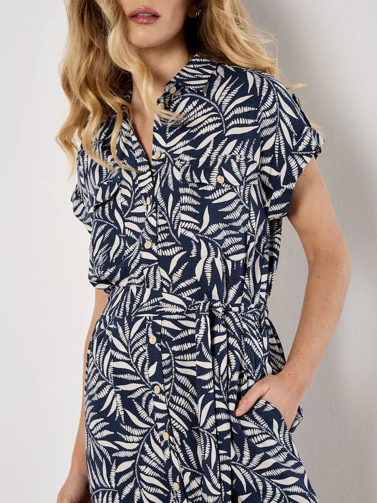 Apricot Apricot - Flowing Leaves Belted Shirt Dress