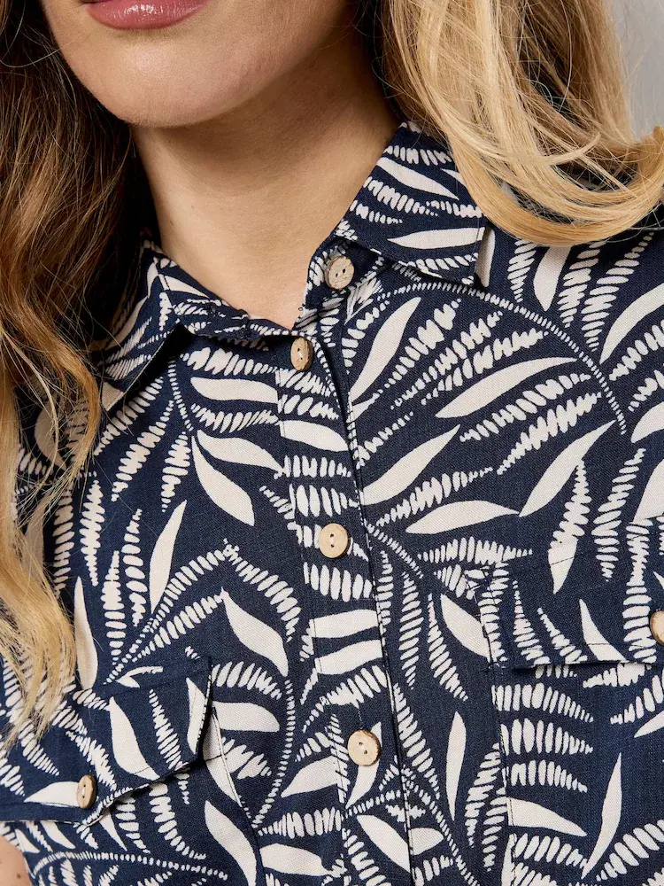 Apricot Apricot - Flowing Leaves Belted Shirt Dress