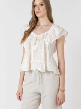 Black Tape Black Tape - Pleated Baby Doll Ruffled SS Top