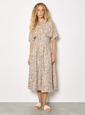 Apricot Apricot - Leaf Print Midi Shirt Dress