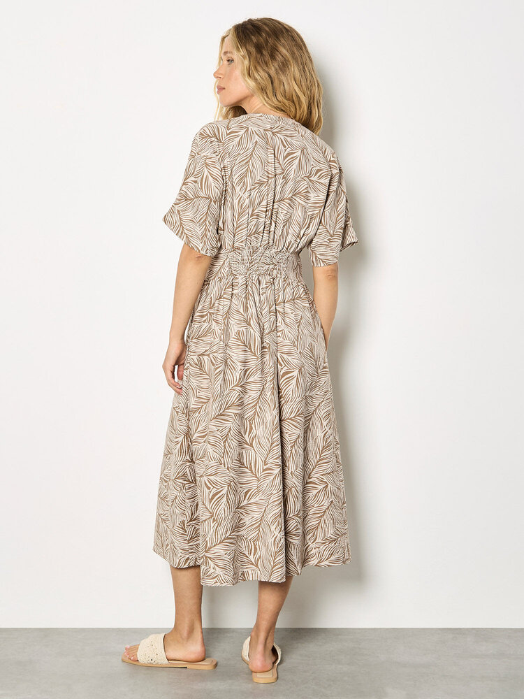 Apricot Apricot - Leaf Print Midi Shirt Dress