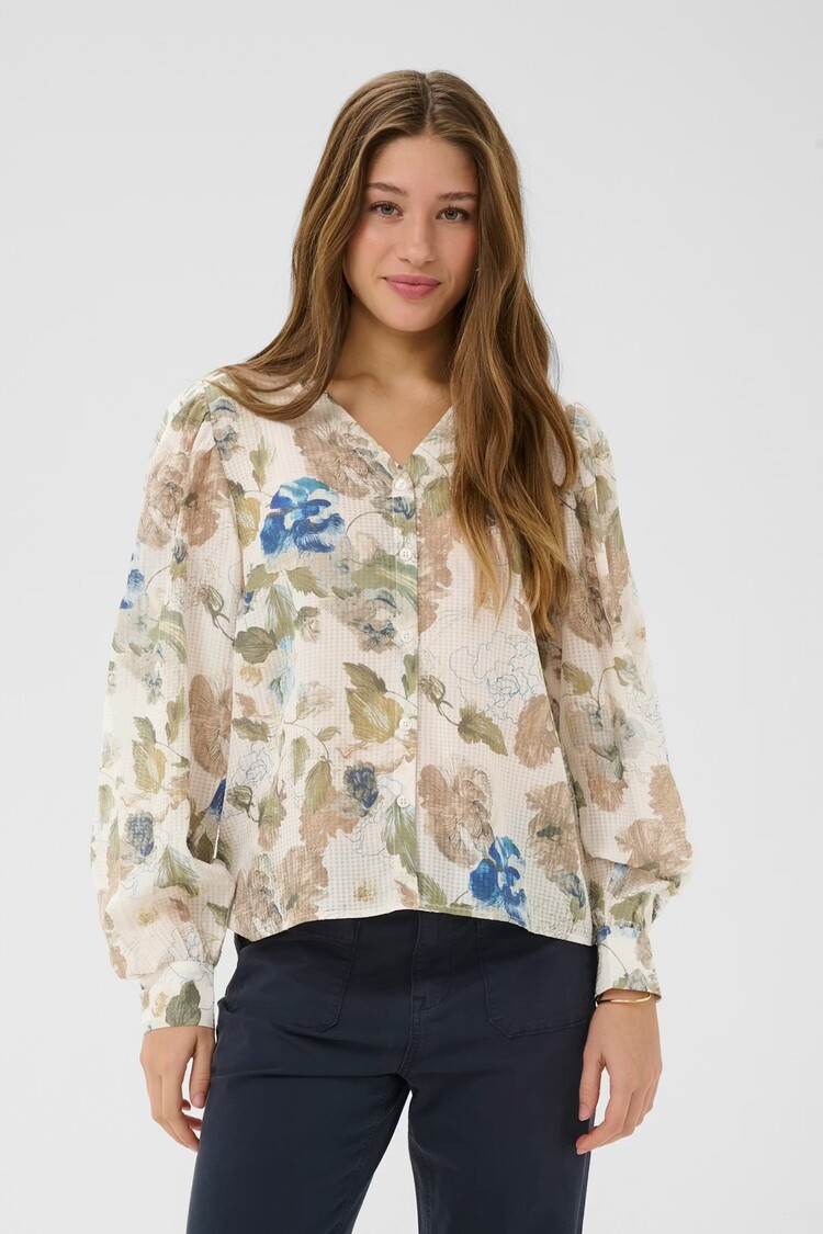 Cream Cream - LUCIA LS  Printed Button Front Top