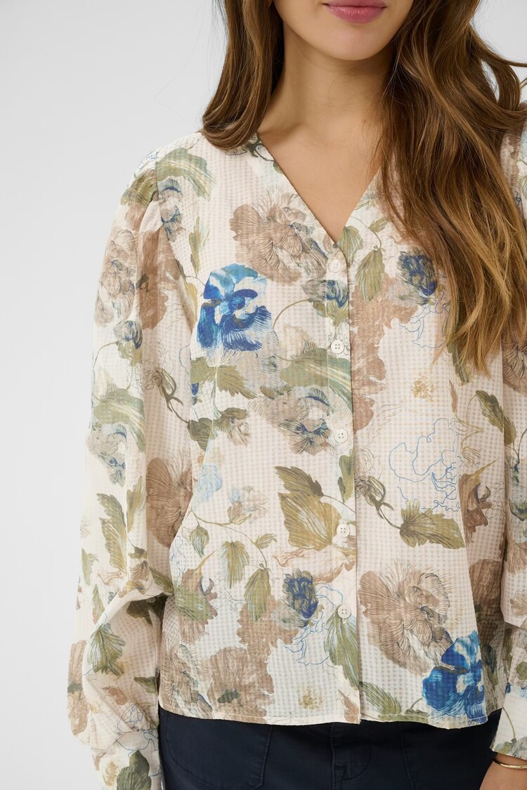 Cream Cream - LUCIA LS  Printed Button Front Top