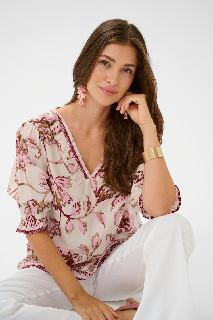 Cream Cream - TIAH 3/4 Slv  Boho V-Neck Top