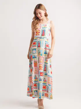Papillon Papillon - Post Card Print Slvless Dress