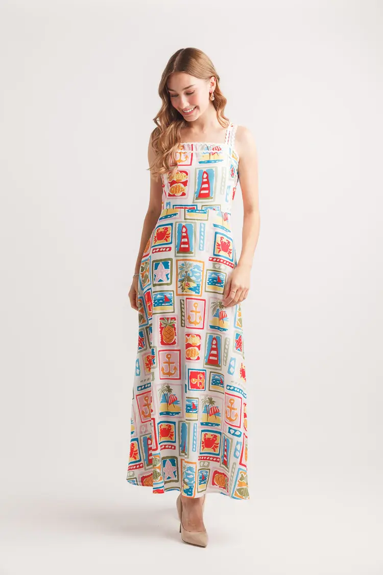 Papillon Papillon - Post Card Print Slvless Dress