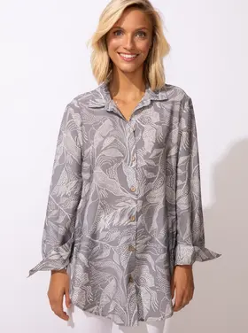 Escape Escape - LS  Printed w/Leaves Beach Shirt