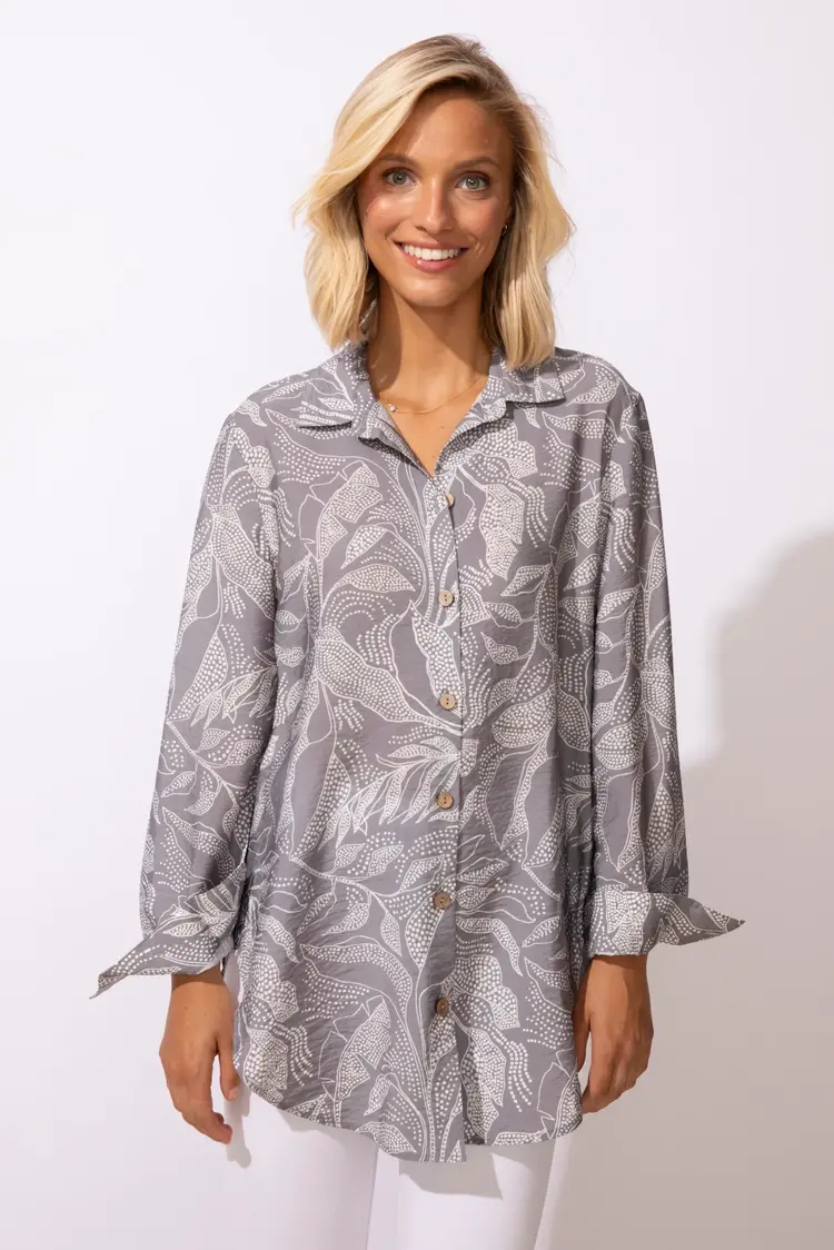 Escape Escape - LS  Printed w/Leaves Beach Shirt