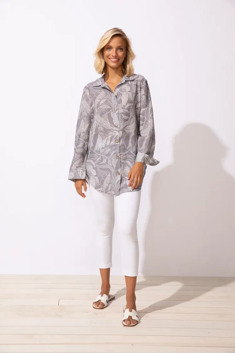 Escape Escape - LS  Printed w/Leaves Beach Shirt
