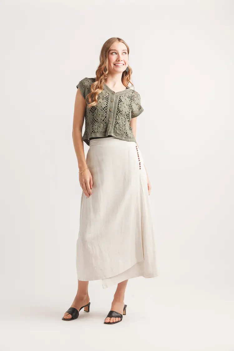 Papillon Papillon - Linen Wrap Look Midi Skirt
