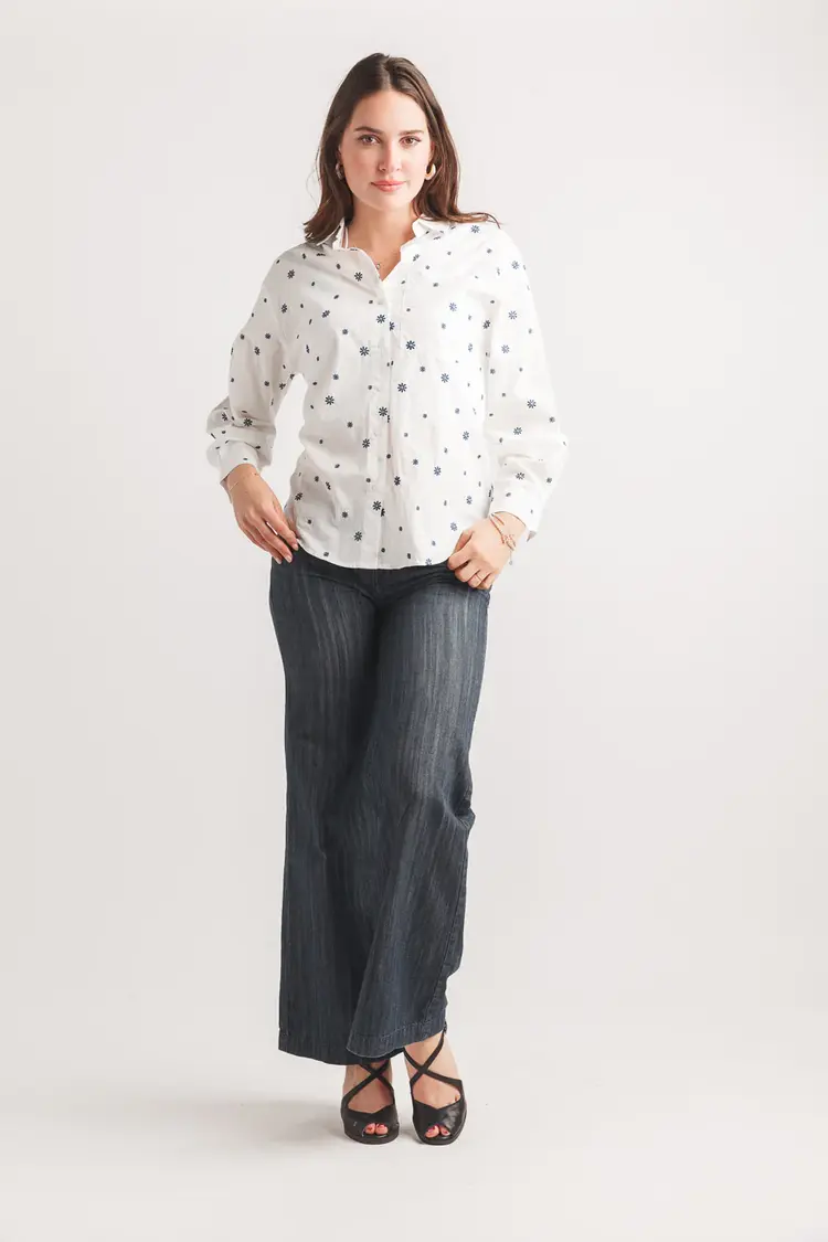 Papillon Papillon - LS Embroidered Collared  Button Front Top