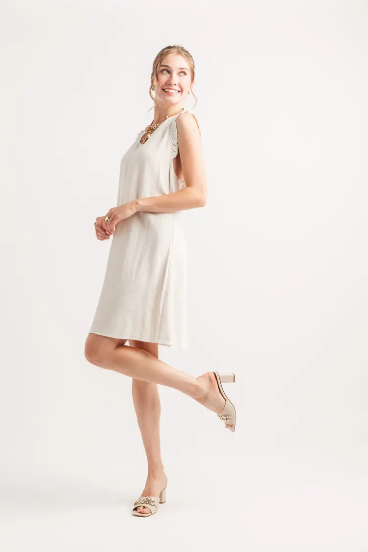 Papillon Papillon - Ruffle Sleeve Linen Blend Dress