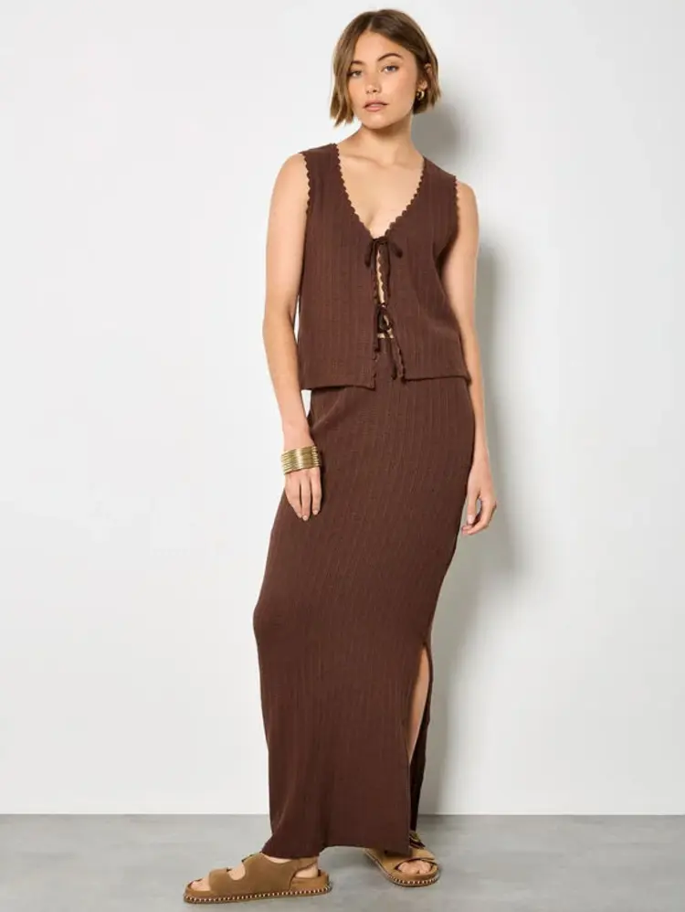 Apricot Apricot -  Svless Tie up Pointelle Top