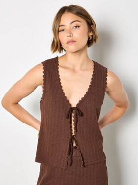 Apricot Apricot -  Svless Tie up Pointelle Top