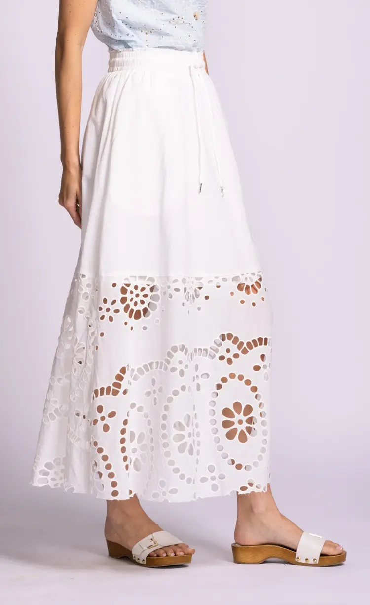 Pink Martini Pink Martini - JOLENE Eyelet Bottom Tie Waist Midi Skirt
