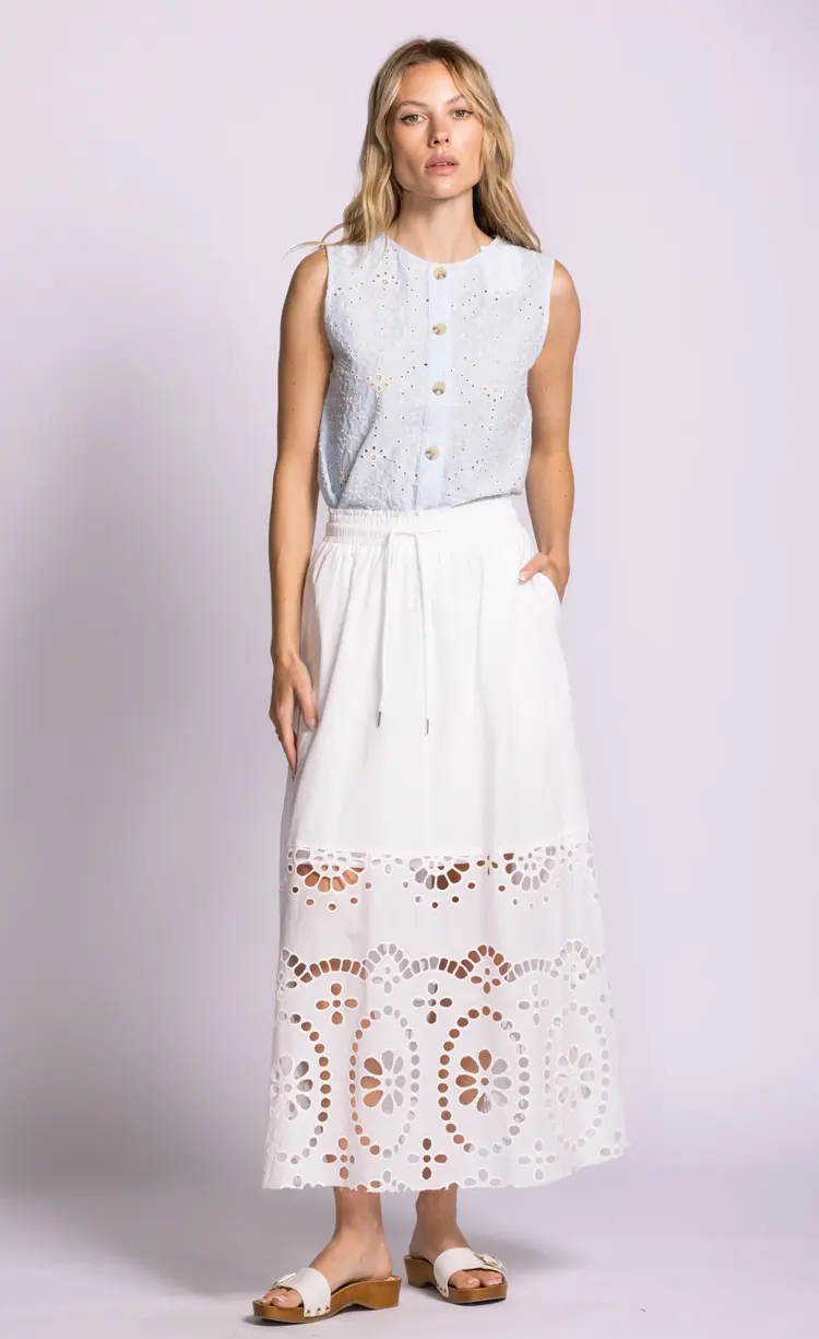 Pink Martini Pink Martini - JOLENE Eyelet Bottom Tie Waist Midi Skirt