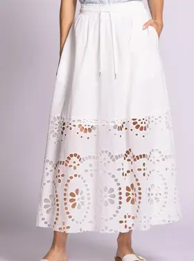 Pink Martini Pink Martini - JOLENE Eyelet Bottom Tie Waist Midi Skirt