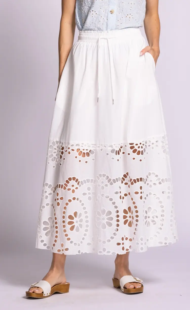 Pink Martini Pink Martini - JOLENE Eyelet Bottom Tie Waist Midi Skirt