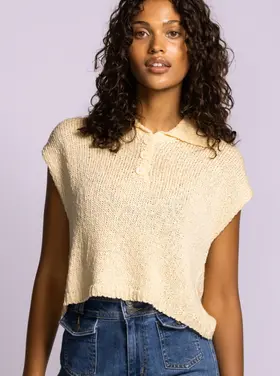 Pink Martini Pink Martini - BOCA Slvless Collared Knit Crop Top