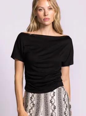 Pink Martini Pink Martini - CINDY SS Draped  Tee w/Boat Neckline