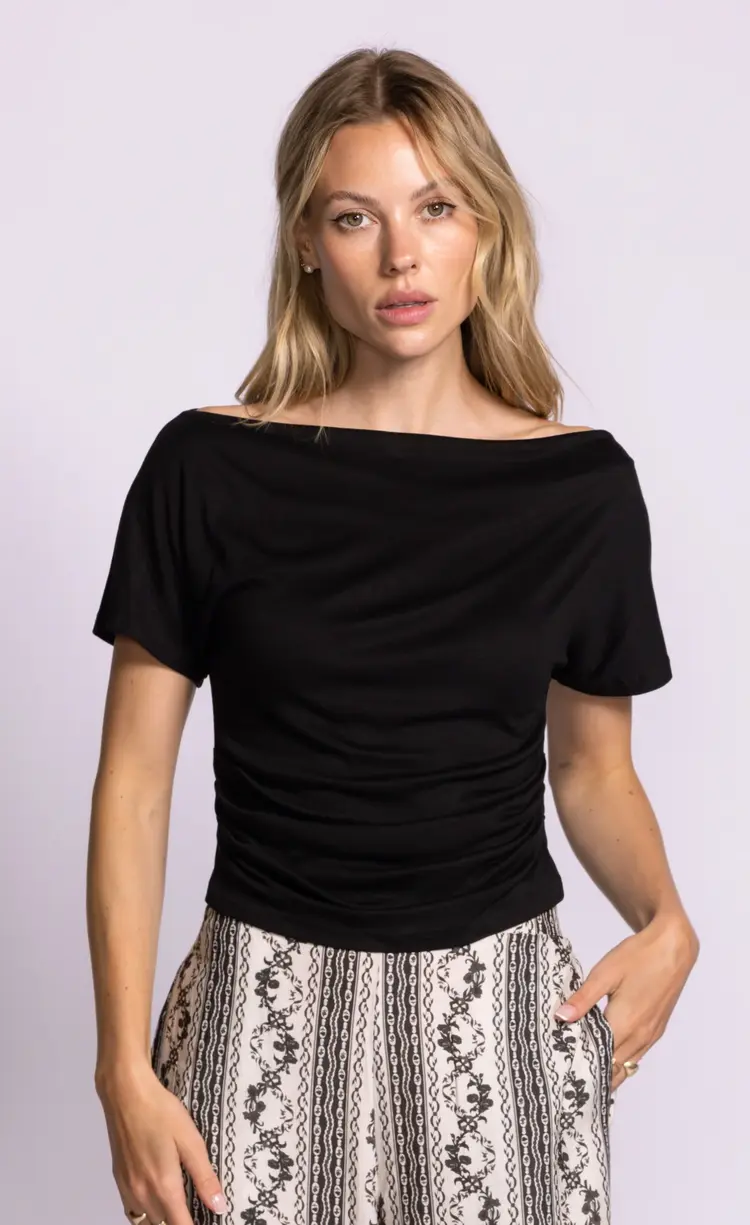 Pink Martini Pink Martini - CINDY SS Draped  Tee w/Boat Neckline