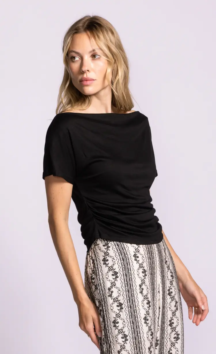 Pink Martini Pink Martini - CINDY SS Draped  Tee w/Boat Neckline