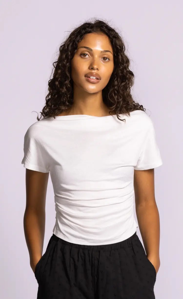 Pink Martini Pink Martini - CINDY SS Draped  Tee w/Boat Neckline