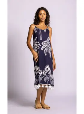 Pink Martini Pink Martini - ARCOLA Tropical Print w/Tassel Bottom Dress