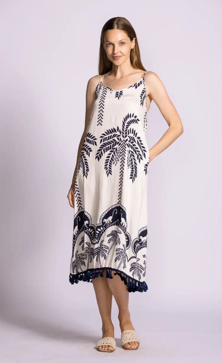 Pink Martini Pink Martini - ARCOLA Tropical Print w/Tassel Bottom Dress