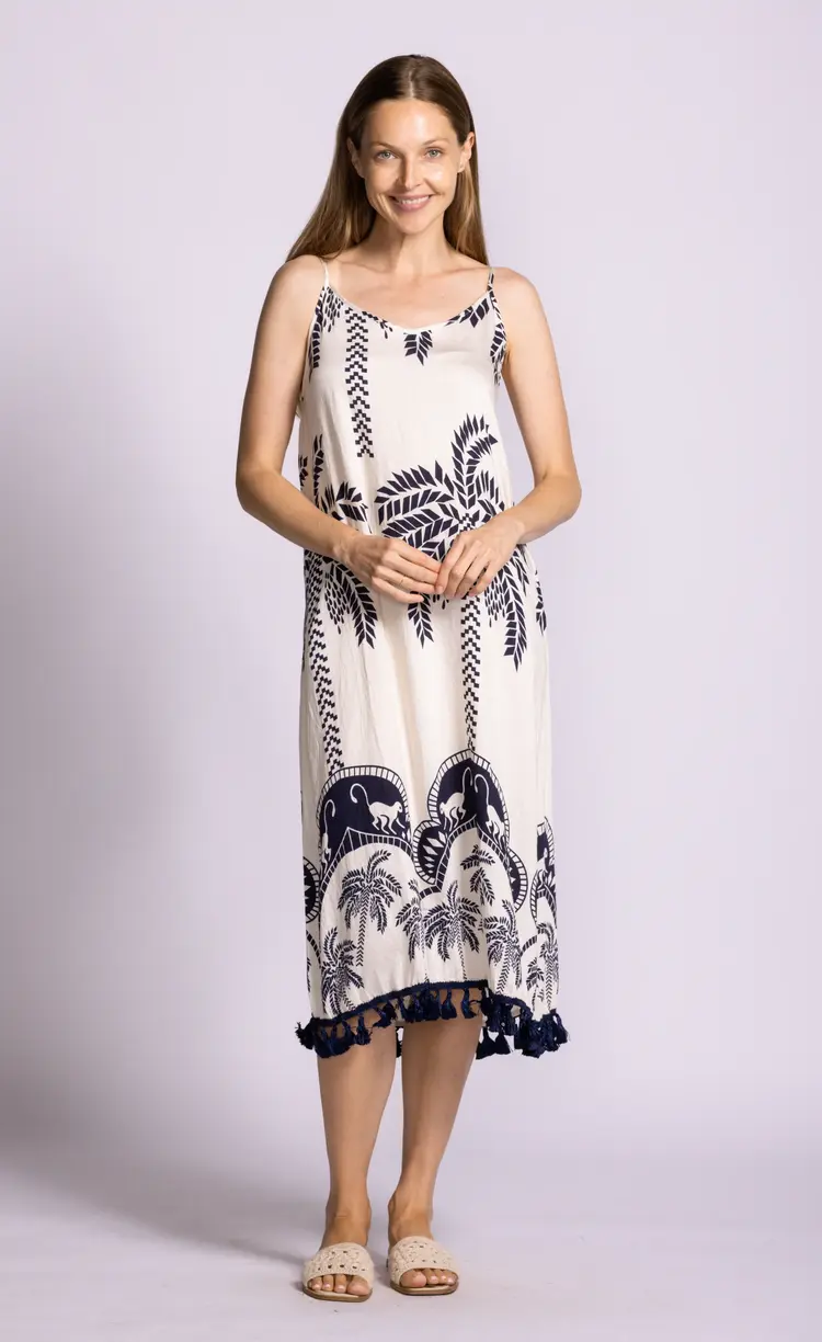 Pink Martini Pink Martini - ARCOLA Tropical Print w/Tassel Bottom Dress