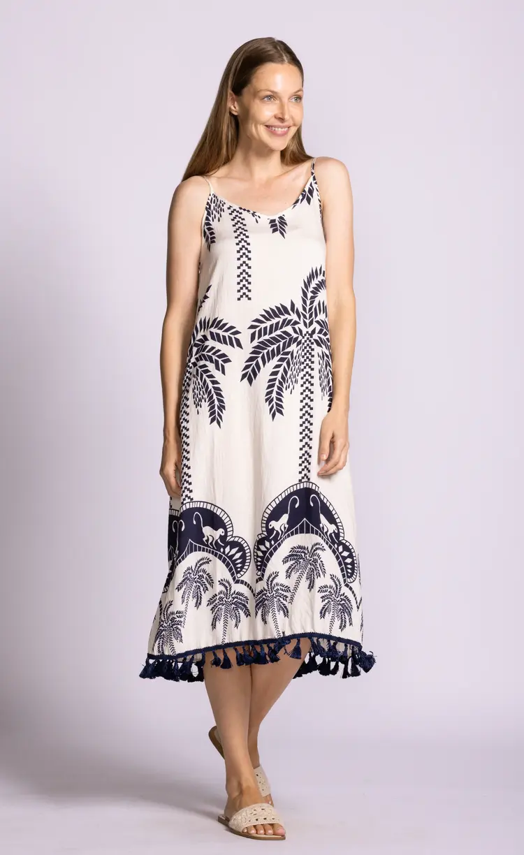 Pink Martini Pink Martini - ARCOLA Tropical Print w/Tassel Bottom Dress