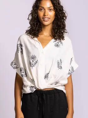 Pink Martini Pink Martini - REESE SS  Collared  Twist Bottom Top