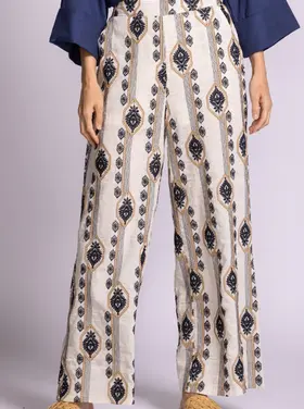 Pink Martini Pink Martini - SANCOLA Wide Leg Embroidered Linen-Blend Pant