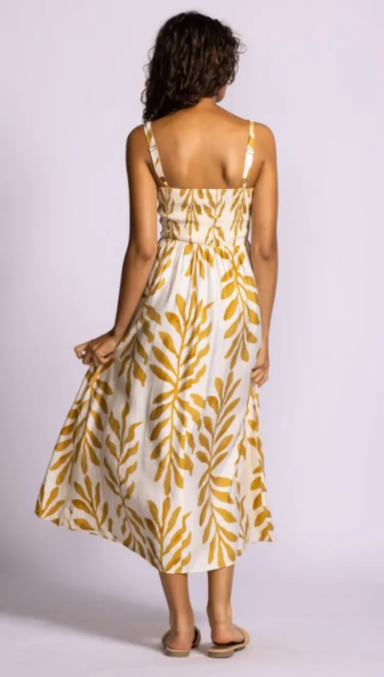 Pink Martini Pink Martini - MAGNOLIA  Leaf Print with Wooden Beads on Straps Dress
