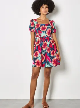 Apricot Apricot - Tropical Floral Sq Nk Mini Dress