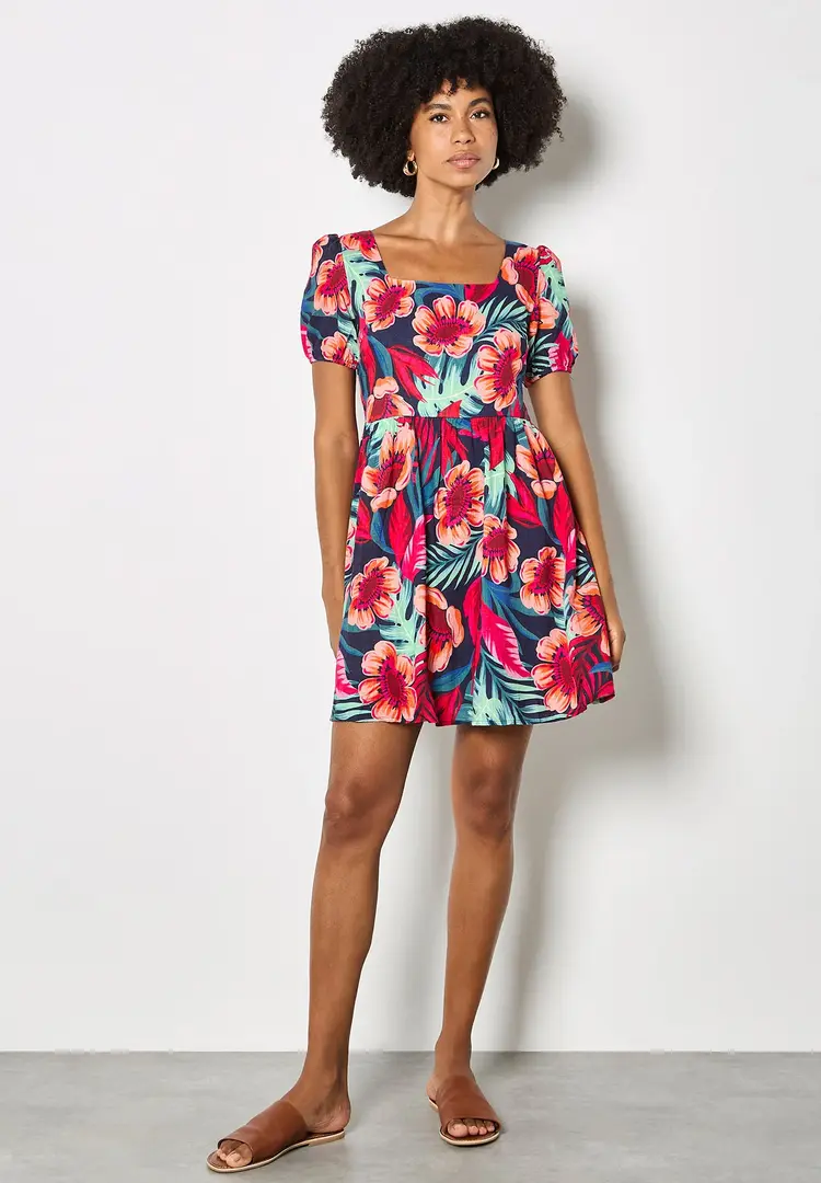 Apricot Apricot - Tropical Floral Sq Nk Mini Dress