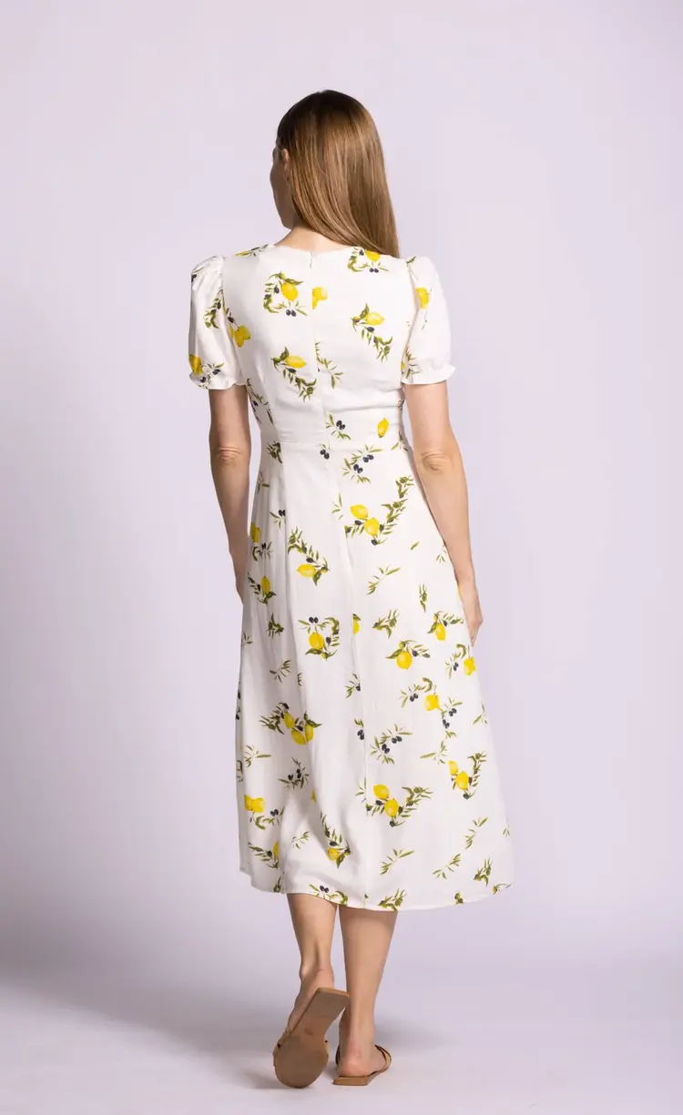 Pink Martini Pink Martini - SORRENTO SS Lemon Print Decorative Front Buttons Dress