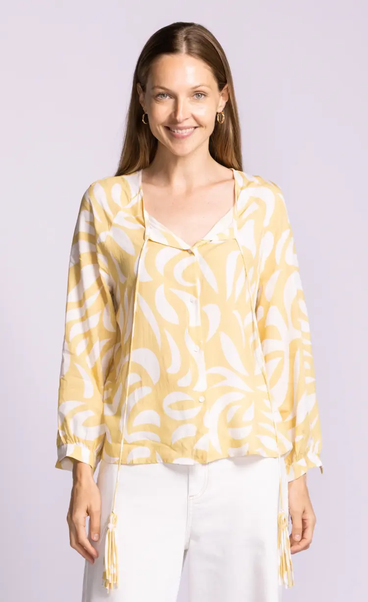 Pink Martini Pink Martini - JESSICA LS Printed Tassel Front Tie Top