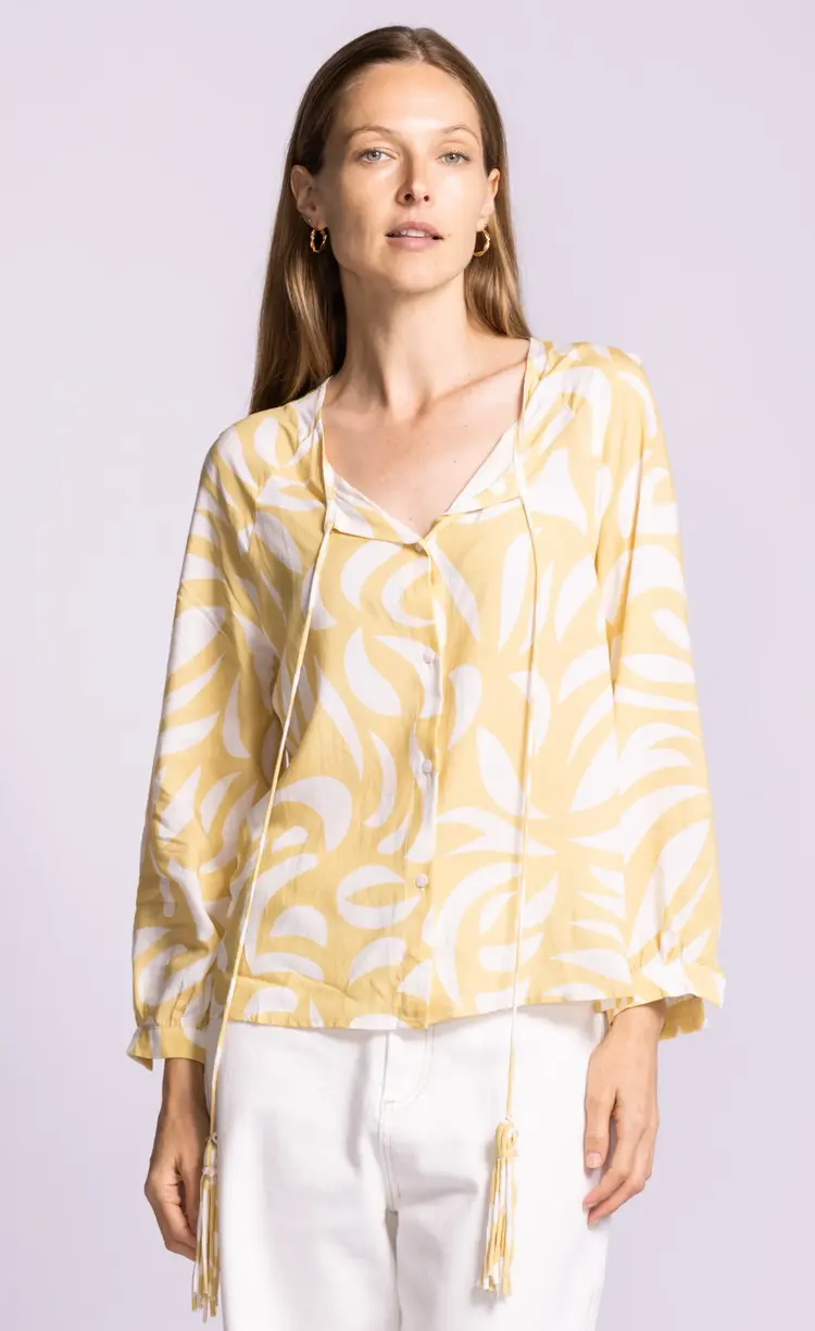 Pink Martini Pink Martini - JESSICA LS Printed Tassel Front Tie Top