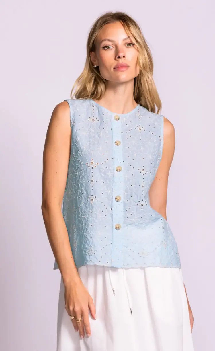 Pink Martini Pink Martini - AZALEA Eyelet Button Front Top