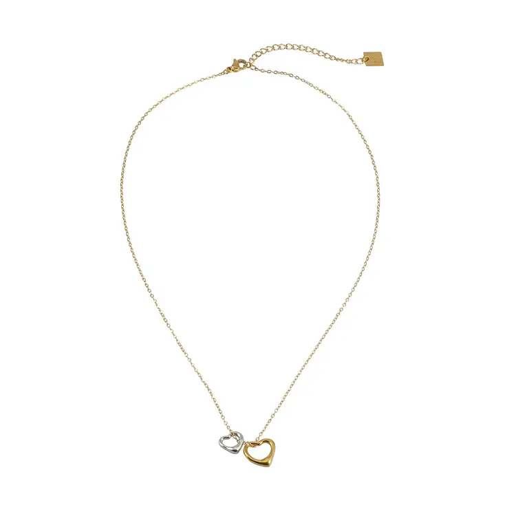 Hackney Nine Hackney Nine - LOLANDA  Dainty Gold Necklace w/Two Heart Charms In G&S