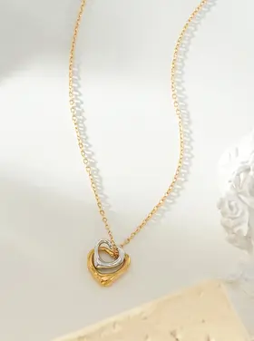 Hackney Nine Hackney Nine - LOLANDA  Dainty Gold Necklace w/Two Heart Charms In G&S