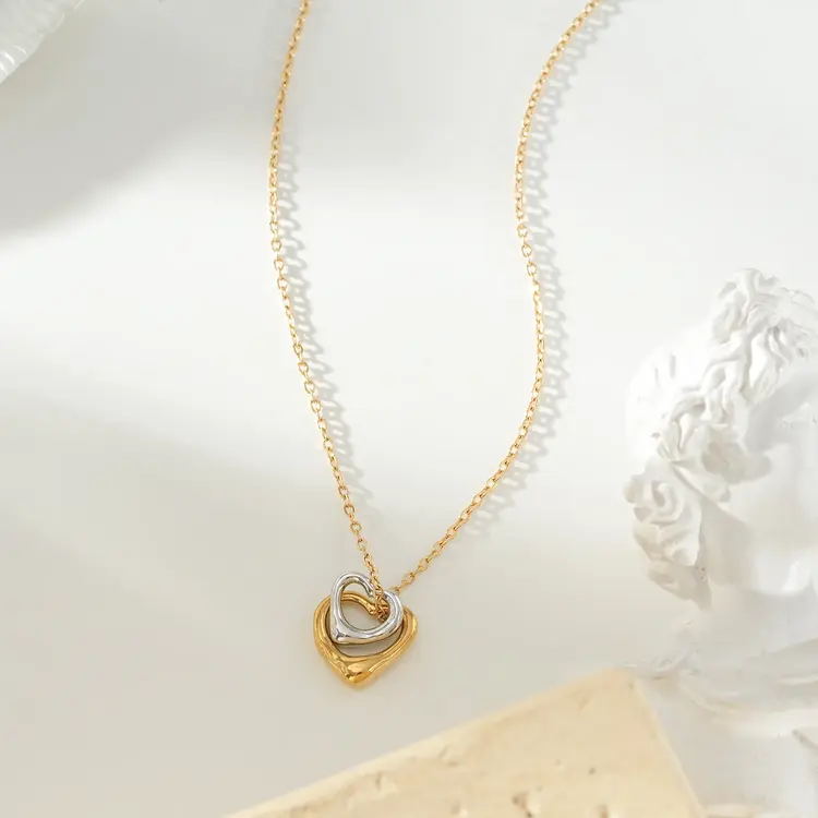 Hackney Nine Hackney Nine - LOLANDA  Dainty Gold Necklace w/Two Heart Charms In G&S
