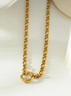 Hackney Nine Hackney Nine - MALAIKA  Gold Chunky Mixed Link Chain w/Hoop Pendant