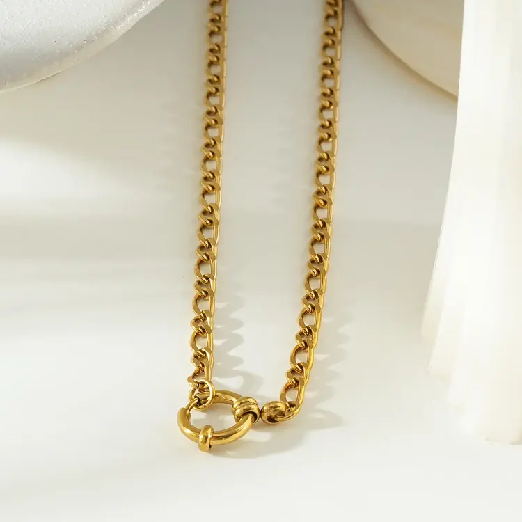 Hackney Nine Hackney Nine - MALAIKA  Gold Chunky Mixed Link Chain w/Hoop Pendant