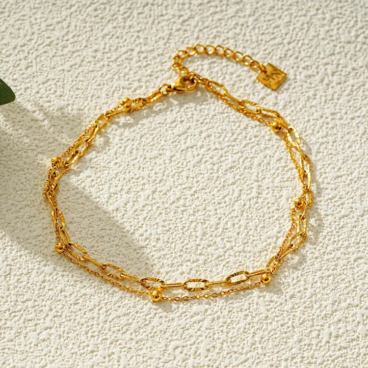 Hackney Nine Hackney Nine - CASTILIA Gold Anklet Double Stacked Paper Clip Chain & Beads