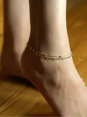 Hackney Nine Hackney Nine - CASTILIA Gold Anklet Double Stacked Paper Clip Chain & Beads