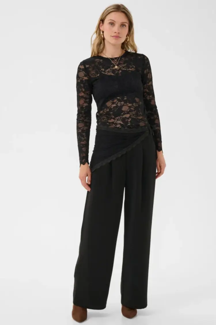 Cream Cream - BINE Lace Belt Wide Leg Pant
