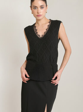 Black Tape Black Tape – Lace Neckline Shimmer Sweater Top