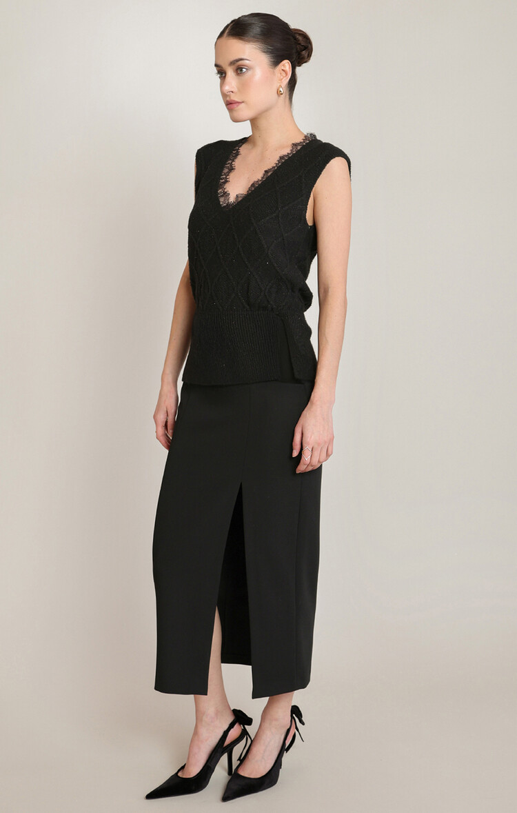 Black Tape Black Tape – Lace Neckline Shimmer Sweater Top
